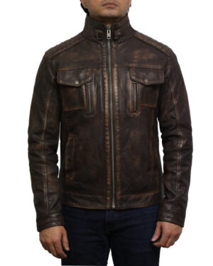 Men’s Retro Vintage Leather Biker Jacket – Classic Motorcycle Rider Jacket Cape Town - brown
