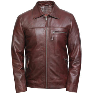 Men’s Harrington Cowhide Leather Jacket – Classic Casual Jacket Lima - burgundy