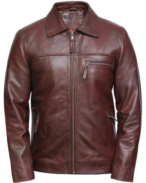 Men’s Harrington Cowhide Leather Jacket – Classic Casual Jacket Lima - burgundy