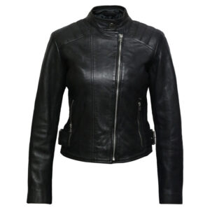 Women’s Classic Leather Moto Biker Jacket – Brando Style Jacket Loughton
