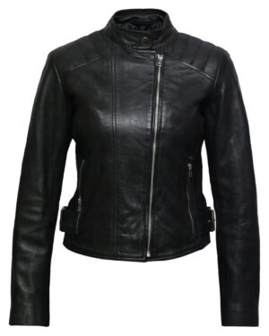 Women’s Classic Leather Moto Biker Jacket – Brando Style Jacket Loughton