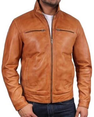 Men’s Classic Leather Biker Jacket – Timeless Motorcycle Jacket Caracas - tan