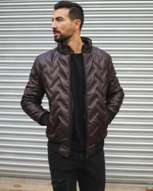 Men’s Quilted Leather Bomber Jacket – Classic Winter Style Taunton - brown