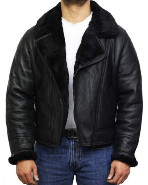 Men’s Sheepskin Leather Aviator Jacket – WW2 Bomber Flight Jacket Tucson - black