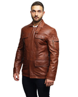 Men’s Leather Parka Safari Coat – Classic Utility Style Coat Mesa Verde - tan