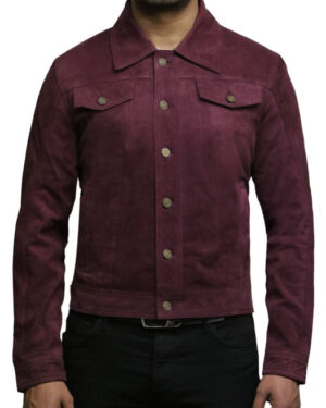 Men’s Vintage Goat Suede Leather Trucker Jacket – Classic Casual Jacket Taraz - burgundy