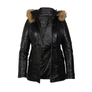 Women’s Quilted Leather Parka Jacket – Warm Winter Coat Brussels