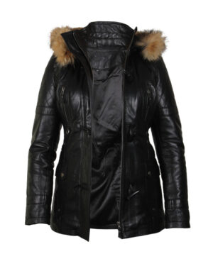 Women’s Quilted Leather Parka Jacket – Warm Winter Coat Brussels