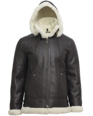 Men’s Hooded B3 Sheepskin Leather Aviator Jacket – Pilot Flying Jacket Columbus - cream