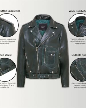 Men’s Cowhide Leather Brando Biker Jacket – Classic Motorcycle Style Pargas - green