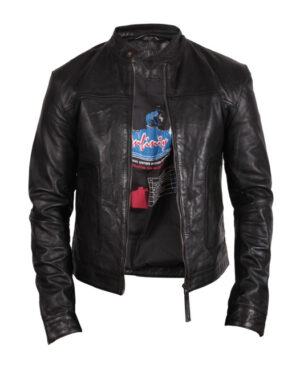 Men’s Classic Fitted Leather Biker Jacket – Slim Fit Motorcycle Jacket Austin