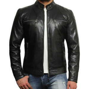 Men’s Quilted Leather Motorcycle Jacket – Vintage Biker Jacket Monaco