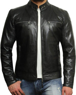 Men’s Quilted Leather Motorcycle Jacket – Vintage Biker Jacket Monaco