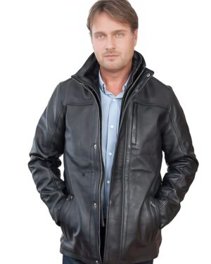 Men’s Warm Leather Biker Jacket – Mid-Length Classic Motorcycle Style