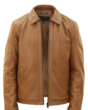 Men’s Classic Harrington Leather Jacket – Smart Casual Style New York - tan