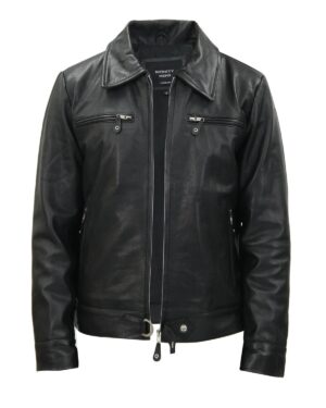 Men’s Black Cowhide Leather Harrington Jacket – Classic Smart Style Geneva
