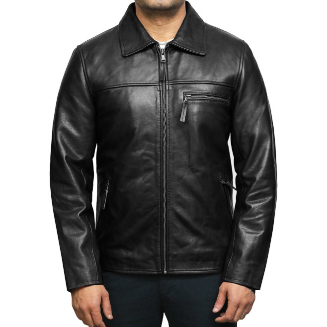 Men’s Harrington Cowhide Leather Jacket – Classic Casual Jacket Lima