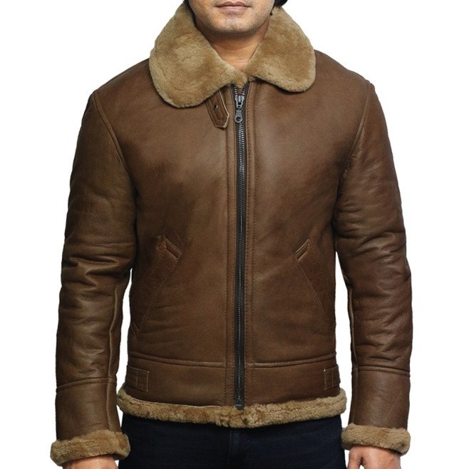 Men’s B3 WW2 Sheepskin Leather Aviator Jacket – Classic Pilot Flying Jacket Houston