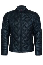 Men’s Black Leather Puffer Biker Jacket – Insulated Winter Coat Tilbury