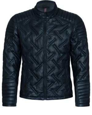 Men’s Black Leather Puffer Biker Jacket – Insulated Winter Coat Tilbury