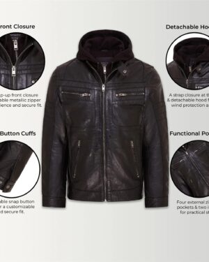 Men’s Hooded Leather Biker Jacket – Stylish Motorcycle Coat Stavern