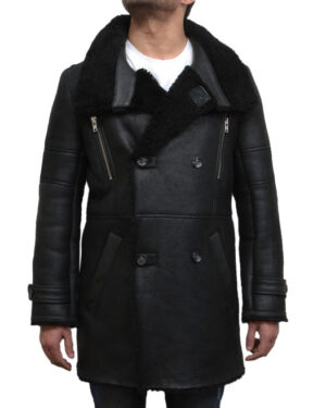 Men’s Double Breasted Sheepskin Reefer Coat – Classic Winter Coat Candon
