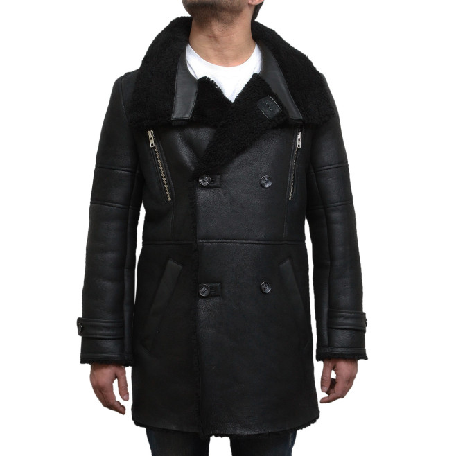 Men’s Double Breasted Sheepskin Reefer Coat – Classic Winter Coat Candon