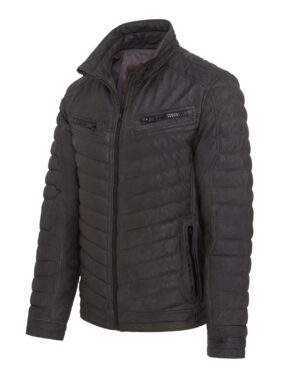 Men’s Warm Leather Puffer Bomber Jacket – Quilted Winter Style Torpoint - black-rub-off