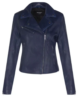 Women’s Classic Leather Moto Biker Jacket – Brando Style Jacket Loughton - blue