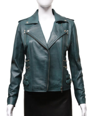 Women’s Classic Leather Brando Moto Biker Jacket – Loddon - teal