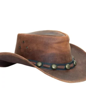Australian Tan Brown Leather Cowboy Hat – Vintage Western Outback Bush Style