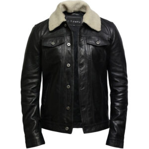 Men’s Vintage Leather Trucker Jacket – Removable Collar Style Jacket Zagreb
