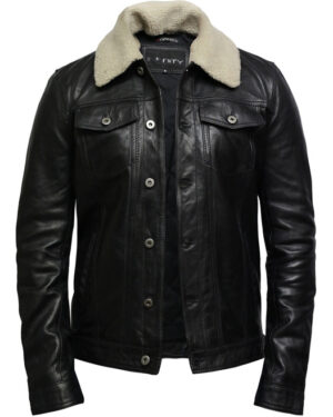 Men’s Vintage Leather Trucker Jacket – Removable Collar Style Jacket Zagreb