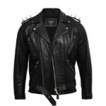 Men’s Black Brando Style Spiked Leather Biker Jacket – Ghost Rider Inspired