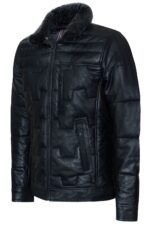 Men’s Quilted Leather Puffer Biker Jacket – Insulated Winter Coat Thornton