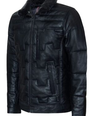 Men’s Quilted Leather Puffer Biker Jacket – Insulated Winter Coat Thornton