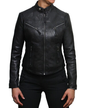 Women’s Fitted Leather Biker Jacket – Slim Fit Moto Jacket Maldon