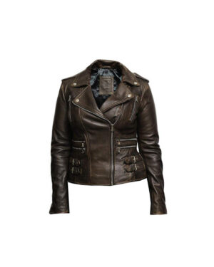 Women’s Classic Leather Brando Moto Biker Jacket – Loddon - brown