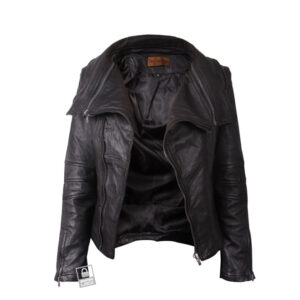Women’s Leather Biker Jacket with Detachable Collar – Moto Jacket Rosario
