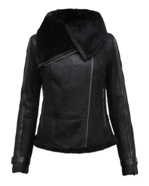 Women’s Merino Shearling Aviator Jacket – Warm Leather Flying Coat Asmara