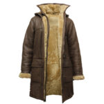 Women’s Brown Hooded Sheepskin Leather Duffle Coat – Warm Shearling Coat Charlotte
