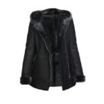 Women’s Black Hooded Merino Sheepskin Jacket – Luxury Shearling Coat Mandalay