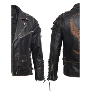 Men’s Embossed Brando Leather Biker Jacket – Classic Motorcycle Jacket Chicago