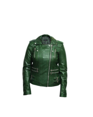 Women’s Classic Leather Brando Moto Biker Jacket – Loddon - green