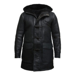 Men’s Winter Sheepskin Leather Hooded Duffle Coat – Warm Classic Coat Montpellier