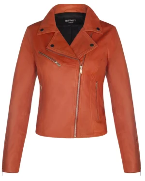 Women’s Classic Leather Moto Biker Jacket – Brando Style Jacket Loughton - orange