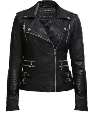 Women’s Classic Leather Brando Moto Biker Jacket – Loddon - black