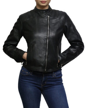 Women’s Retro Leather Biker Jacket – Vintage Moto Jacket Madeley