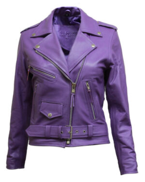 Women’s Cowhide Brando Leather Biker Jacket – Classic Moto Jacket Murcia - purple