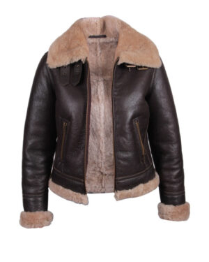 Women’s Brown Shearling B3 Aviator Jacket – Warm Leather Flying Coat Kayseri